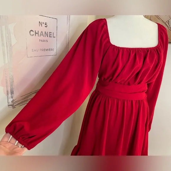 Long Sleeve Mini Dress Ties in Back Size M Red - Picture 4 of 15